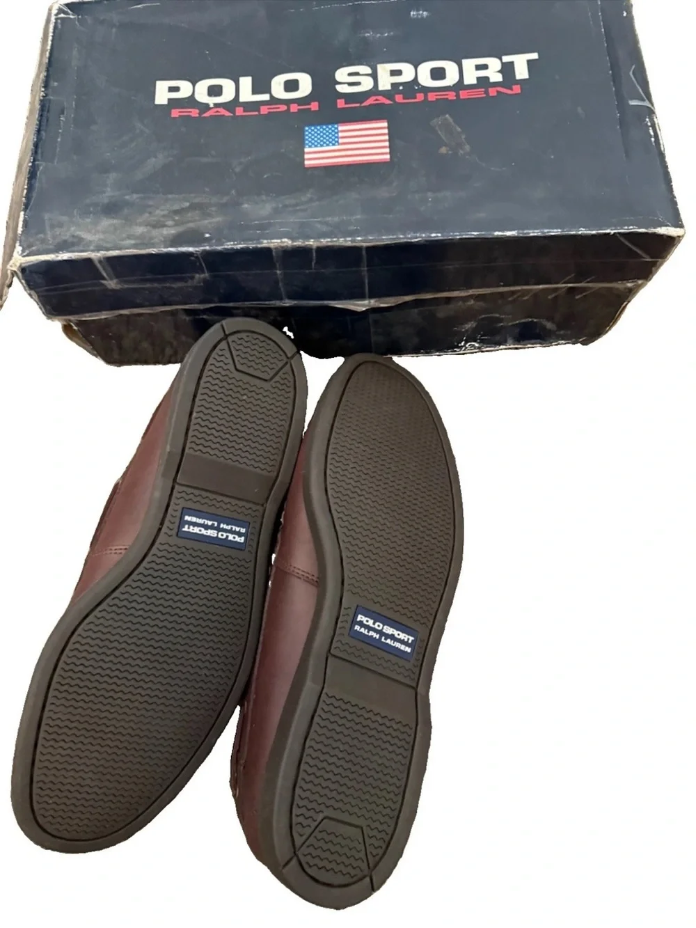 Polo by Ralph Lauren Brown Leather Boat Shoes with Blue Insoles